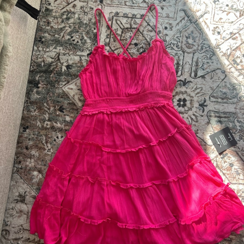 Lulu's Hot Pink Ruffled Mini Dress - Picture 2 of 14